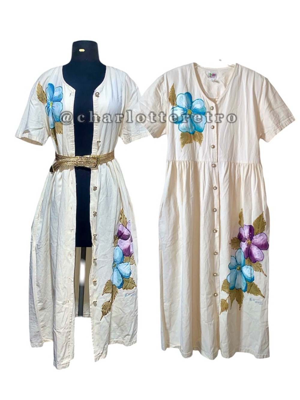 90s vtg CACTUS California • Waistshirt Maxi Dress w Pockets • Signed